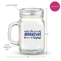 Thumbnail for 12 oz. Mason Jar Mug with Lid - Adventure Begins (Set of 6)