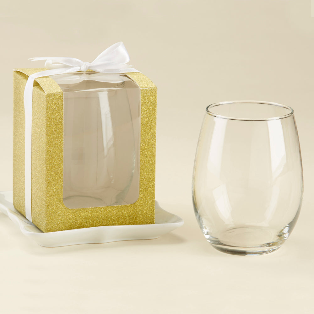 Gold 15 oz. Glassware Gift Box with Ribbon (Set of 20) - Main Image | My Wedding Favors