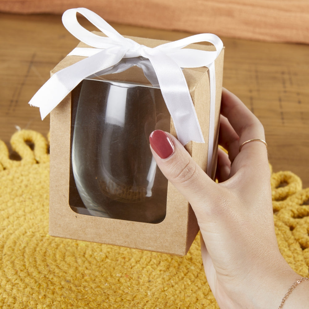 Kraft 15 oz. Glassware Gift Box with Ribbon (Set of 20) - Main Image | My Wedding Favors