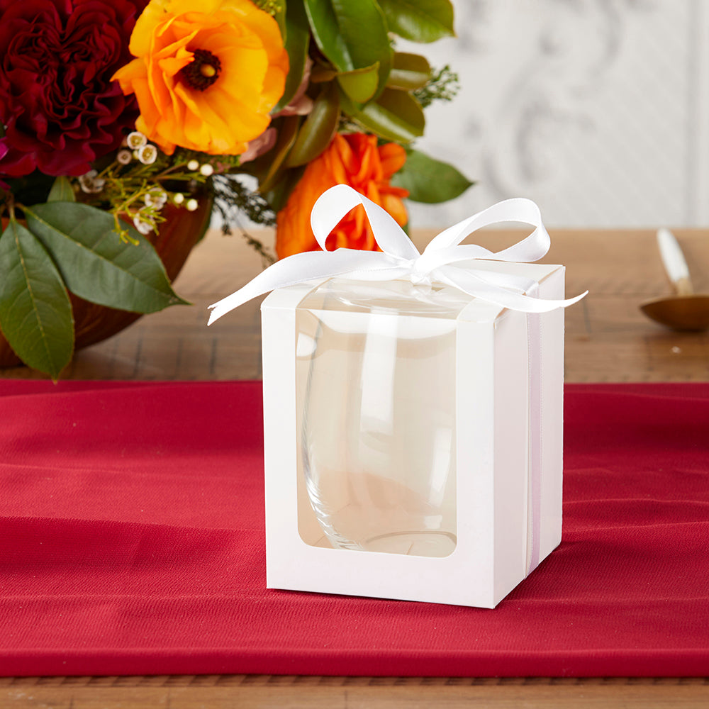 White 15 oz. Glassware Gift Box with Ribbon (Set of 20) - Main Image | My Wedding Favors