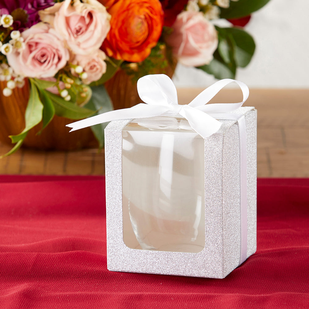 Silver 9 oz. Glassware Gift Box with Ribbon (Set of 20) - Main Image | My Wedding Favors