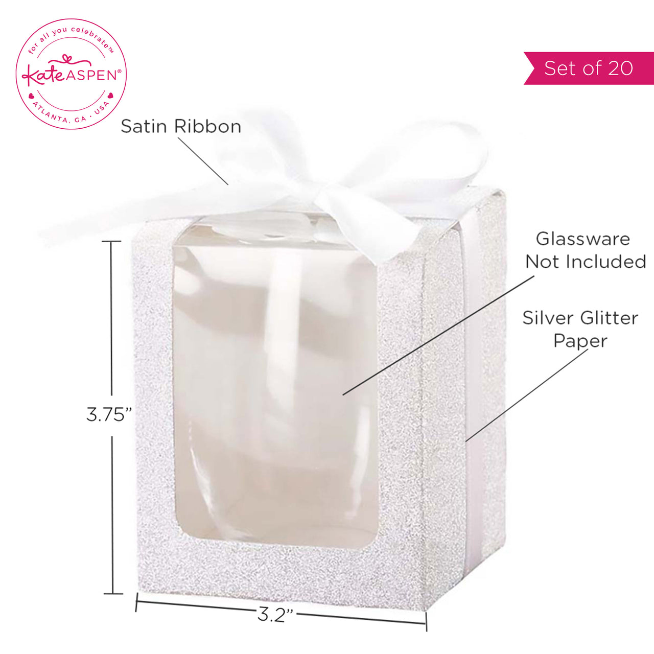 Silver 9 oz. Glassware Gift Box with Ribbon (Set of 20) - Alternate Image 6 | My Wedding Favors