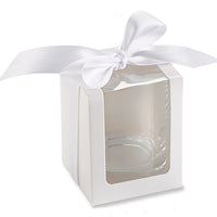 Thumbnail for White 2 oz. Shot Glass/Votive Holder Gift Box with Ribbon (Set of 20) - Main Image | My Wedding Favors
