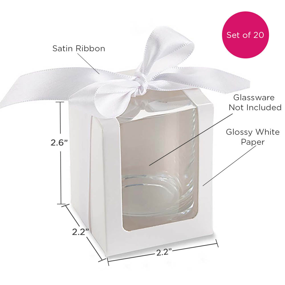 White 2 oz. Shot Glass/Votive Holder Gift Box with Ribbon (Set of 20) - Alternate Image 5 | My Wedding Favors