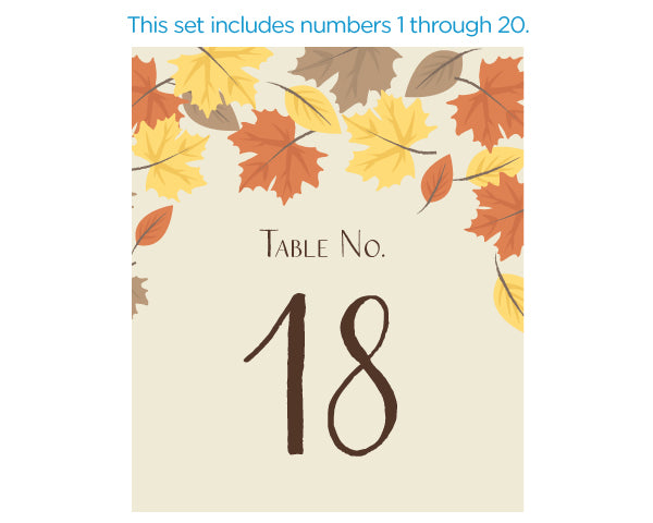 Fall Leaves Wine Label Table Numbers (1-20)