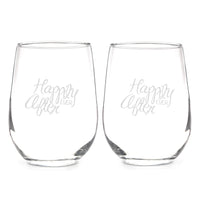 Thumbnail for Happily Ever After Stemless Wine Glass Set - Main Image | My Wedding Favors