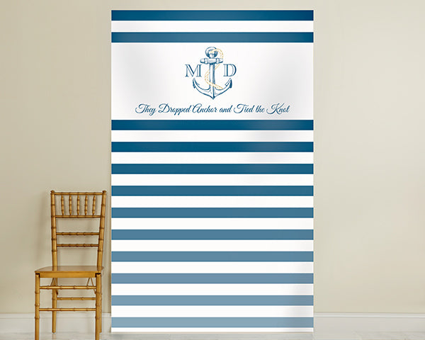 Personalized Nautical Royal Blue Stripe Photo Backdrop - Main Image | My Wedding Favors