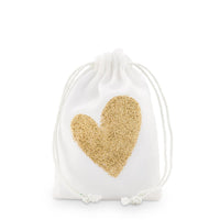Gold Glitter Heart Muslin Drawstring Favor Bag - Small (Set of 12) - Main Image | My Wedding Favors