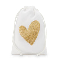 Thumbnail for Gold Glitter Heart Muslin Drawstring Favor Bag - Medium (Set of 12) - Main Image | My Wedding Favors