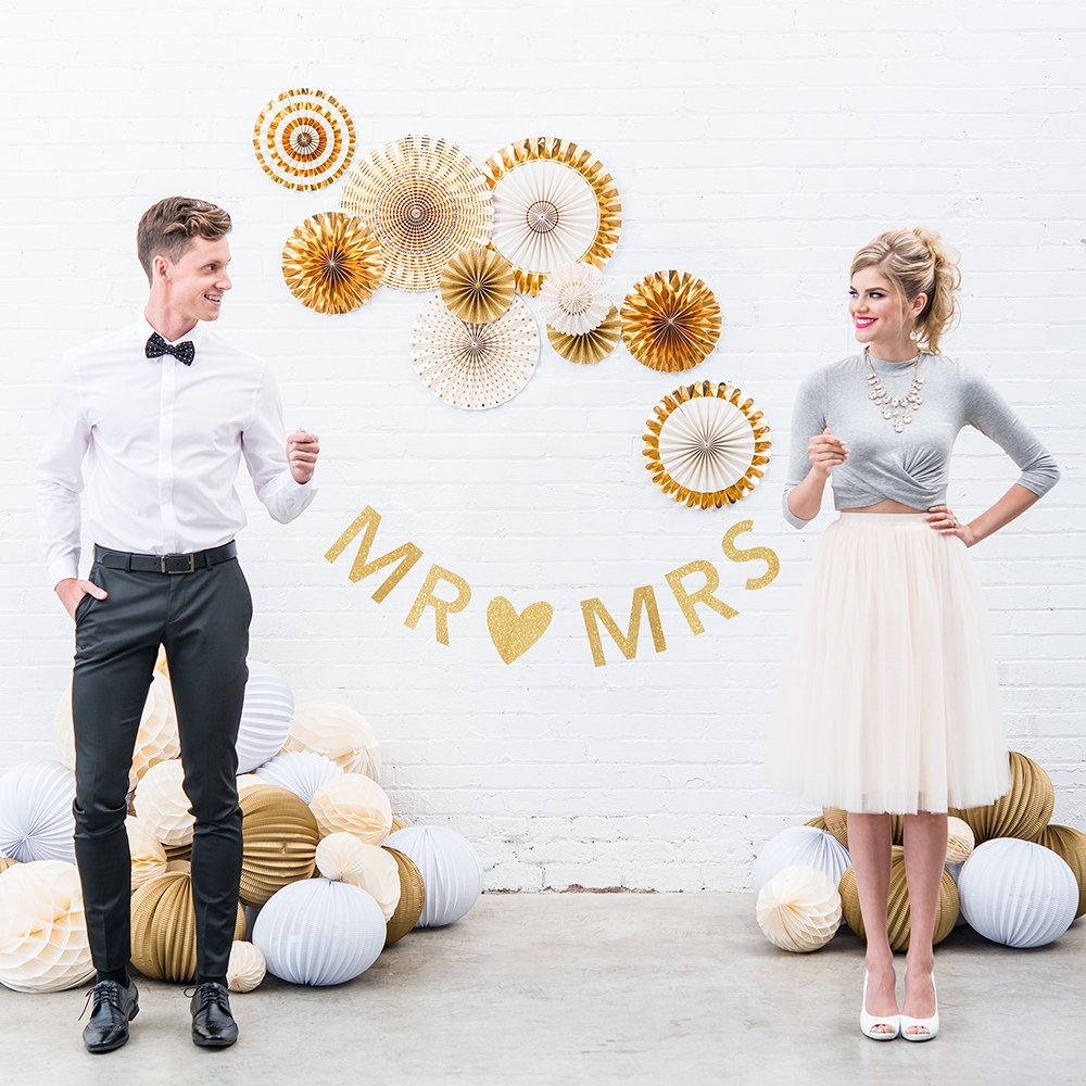 Customizable Gold Glitter Wedding Banner - Main Image | My Wedding Favors