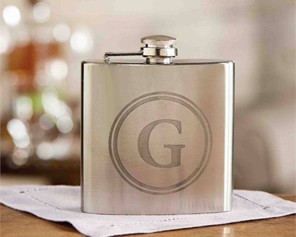 Silver Initial Flask with Gift Box
