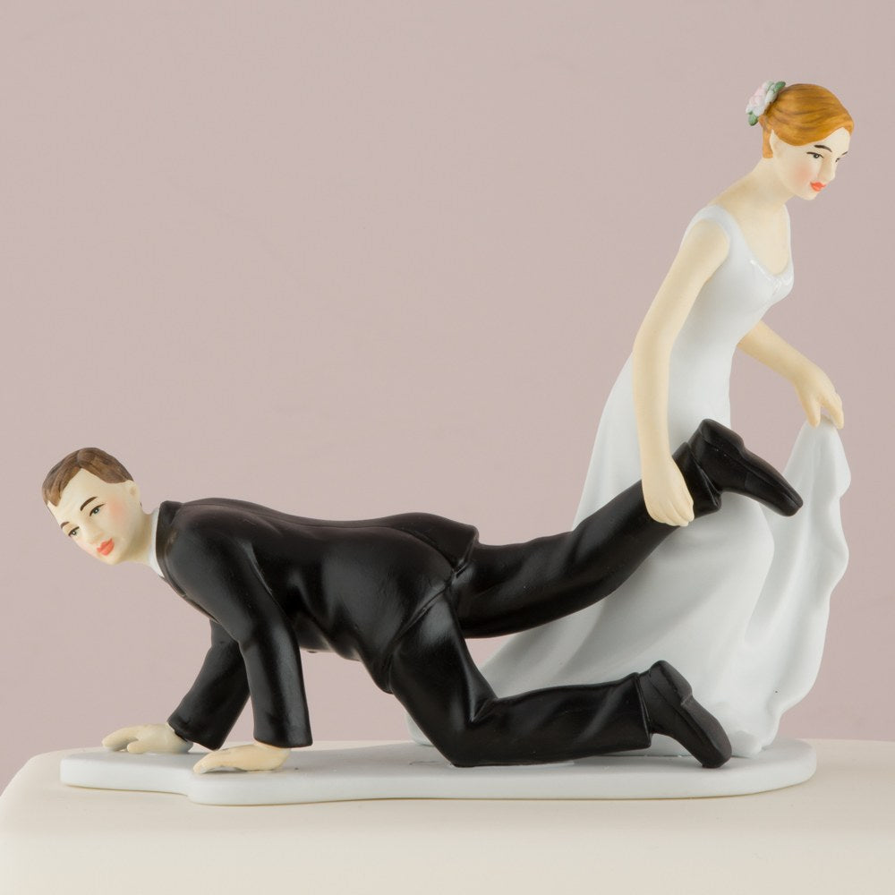 Comical Couple with the Bride "Having the Upper Hand" Cake Topper - Main Image | My Wedding Favors