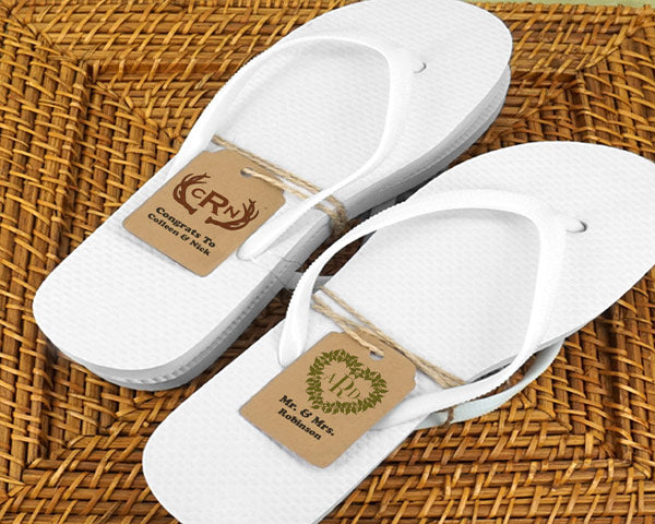 Wedding Flip Flops w/Monogram Kraft Tag (Black or White Available) - Main Image | My Wedding Favors