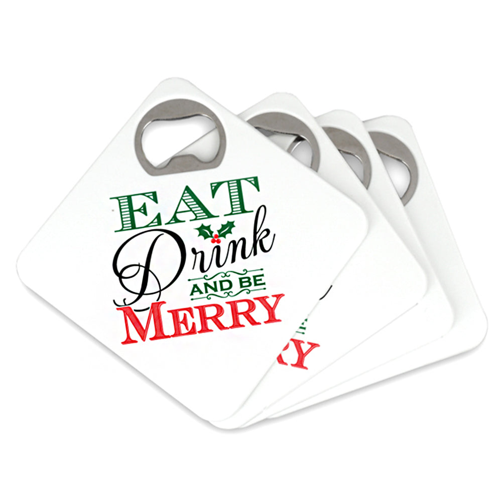 Eat Drink & Be Merry Acrylic Bottle Opener Coasters (Set of 4) - Main Image | My Wedding Favors