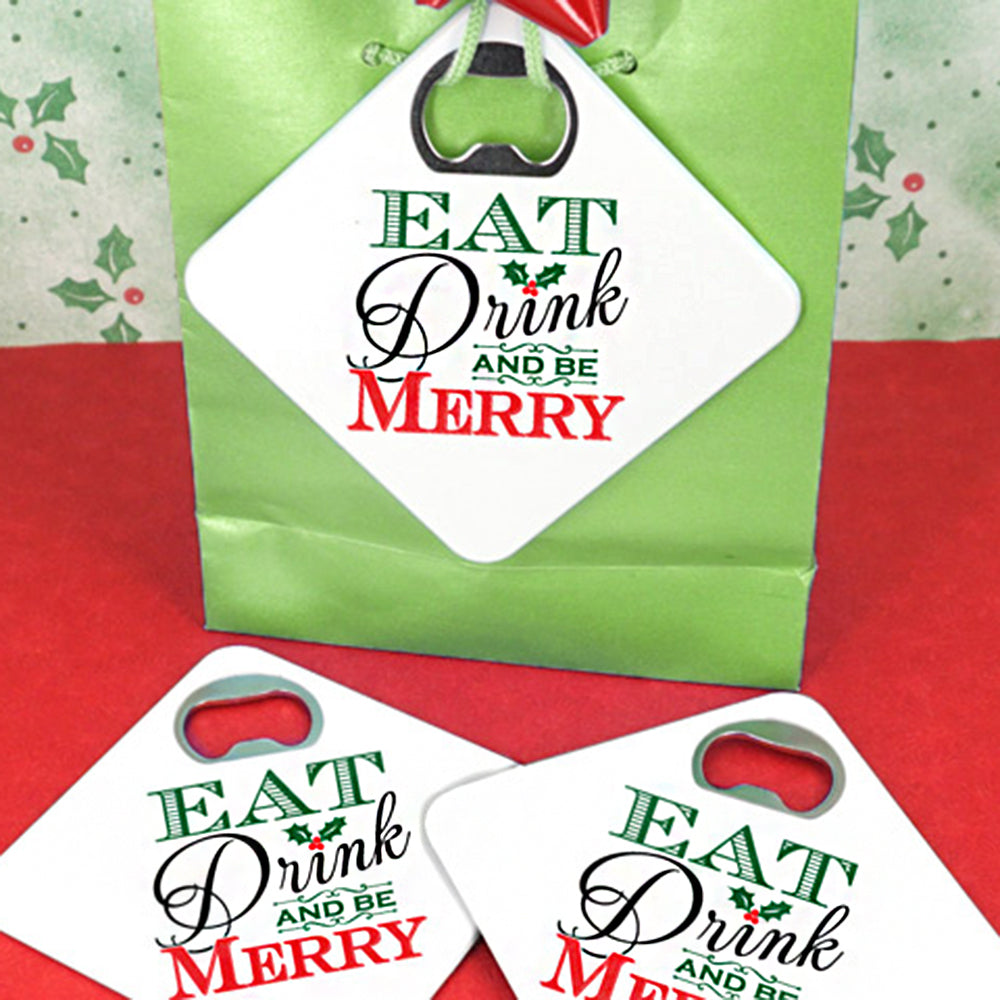 Eat Drink & Be Merry Acrylic Bottle Opener Coasters (Set of 4) - Alternate Image 2 | My Wedding Favors