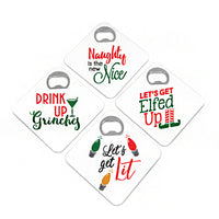 Thumbnail for Naughty Holiday Sayings Acrylic Bottle Opener Coasters (Set of 4) - Main Image | My Wedding Favors