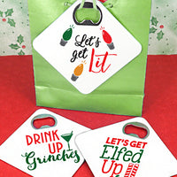 Thumbnail for Naughty Holiday Sayings Acrylic Bottle Opener Coasters (Set of 4) - Alternate Image 2 | My Wedding Favors