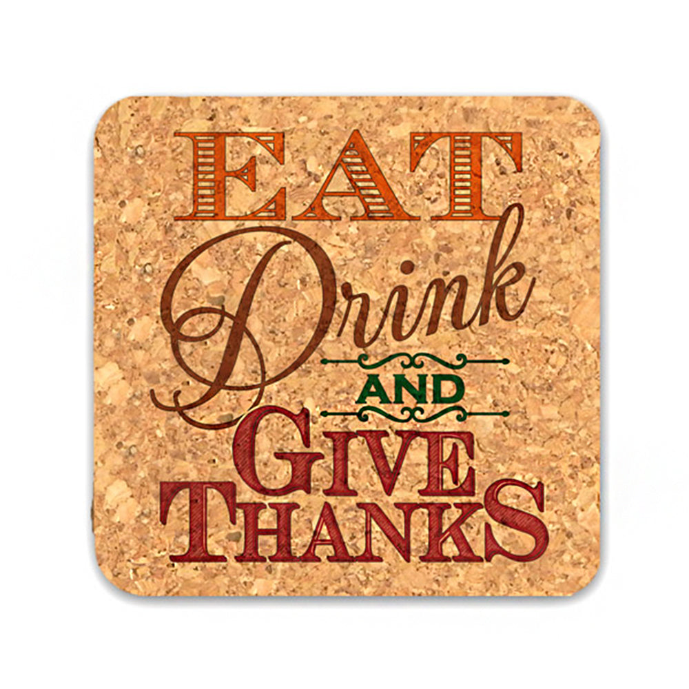 Eat Drink & Give Thanks Square Cork Coasters (Set of 4) - Main Image | My Wedding Favors