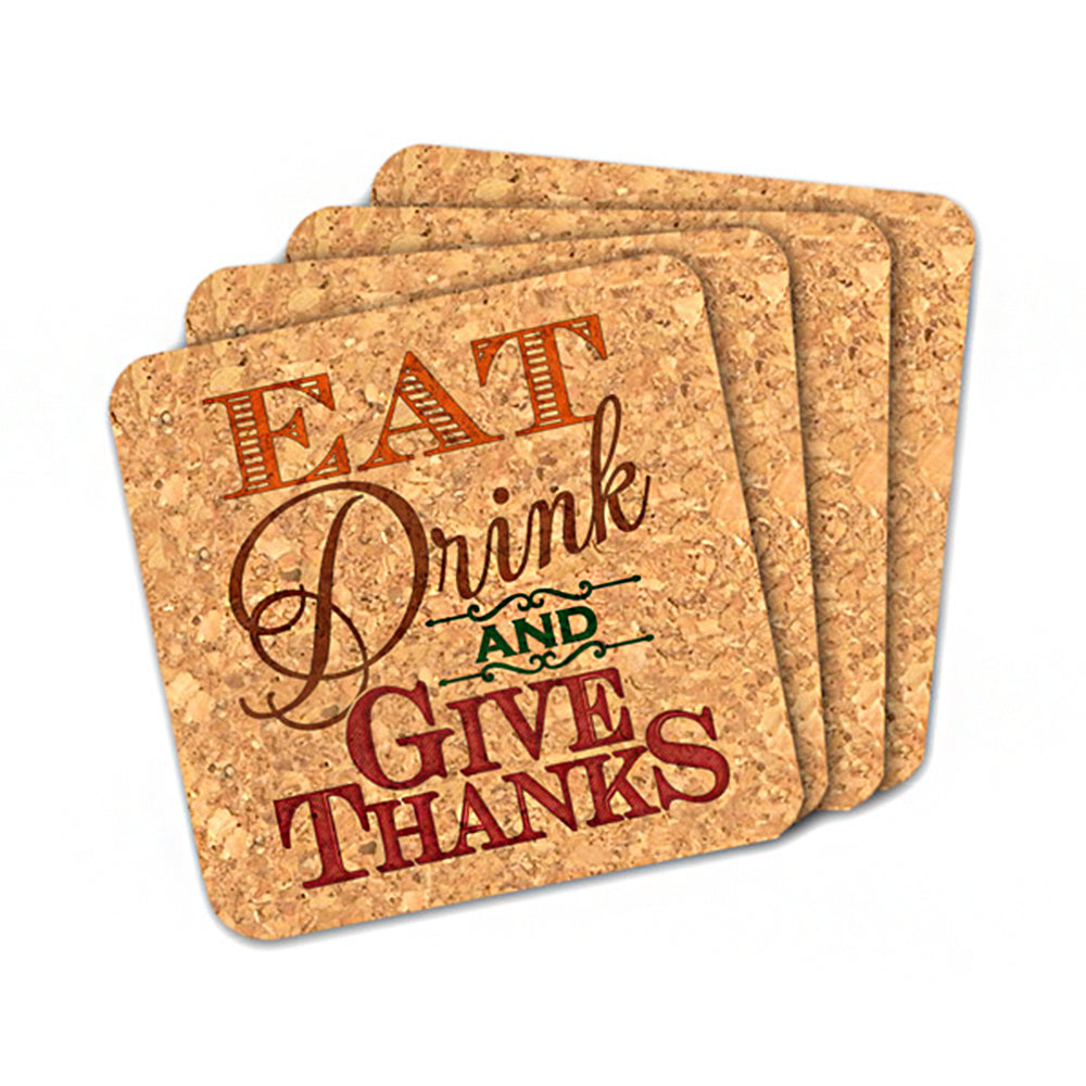 Eat Drink & Give Thanks Square Cork Coasters (Set of 4) - Alternate Image 2 | My Wedding Favors