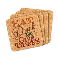 Thumbnail for Eat Drink & Give Thanks Square Cork Coasters (Set of 4) - Alternate Image 2 | My Wedding Favors