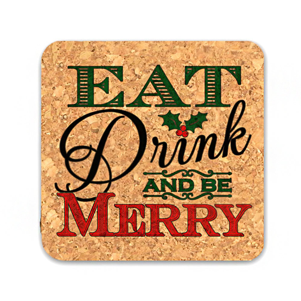 Eat Drink & Be Merry Square Cork Coasters (Set of 4) - Main Image | My Wedding Favors