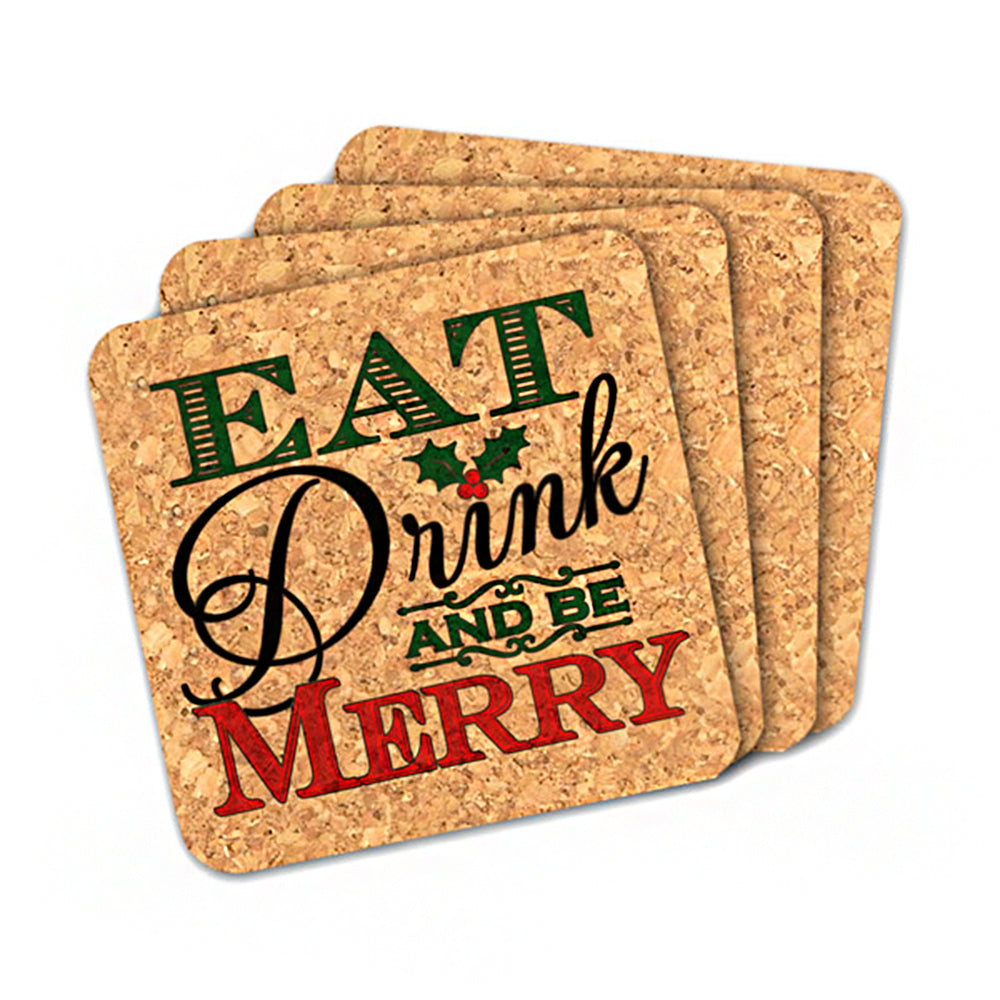 Eat Drink & Be Merry Square Cork Coasters (Set of 4) - Alternate Image 2 | My Wedding Favors