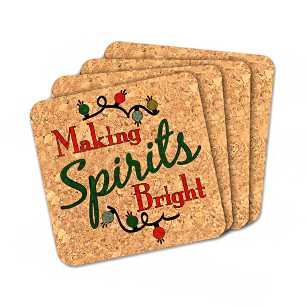 Making Spirits Bright Square Cork Coasters (Set of 4) - Alternate Image 2 | My Wedding Favors