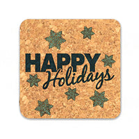 Thumbnail for Happy Holidays Square Cork Coasters (Set of 4) - Main Image | My Wedding Favors