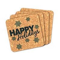 Thumbnail for Happy Holidays Square Cork Coasters (Set of 4) - Alternate Image 2 | My Wedding Favors
