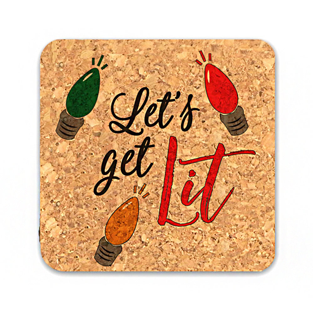 Let's Get Lit Square Cork Coasters (Set of 4) - Main Image | My Wedding Favors