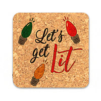 Let's Get Lit Square Cork Coasters (Set of 4) - Main Image | My Wedding Favors