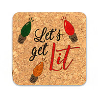 Thumbnail for Let's Get Lit Square Cork Coasters (Set of 4) - Main Image | My Wedding Favors