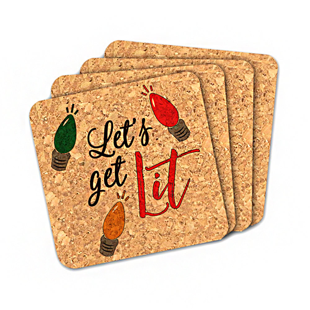 Let's Get Lit Square Cork Coasters (Set of 4)