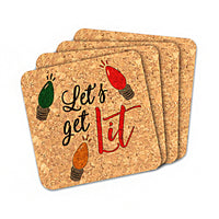 Let's Get Lit Square Cork Coasters (Set of 4) - Alternate Image 2 | My Wedding Favors