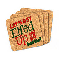 Thumbnail for Let's Get Elfed Up Square Cork Coasters (Set of 4) - Alternate Image 2 | My Wedding Favors
