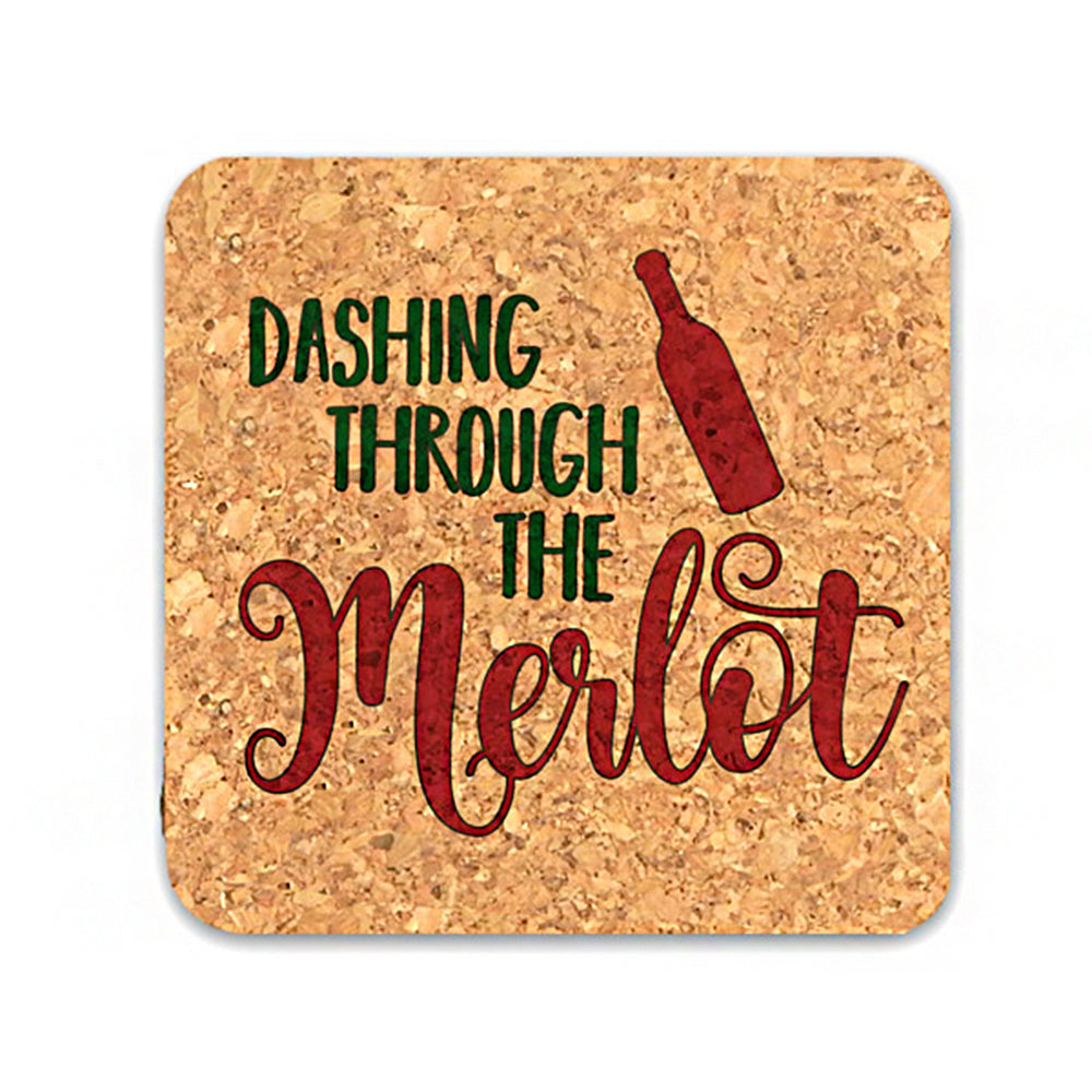 Dashing Through The Merlot Square Cork Coasters (Set of 4) - Main Image | My Wedding Favors