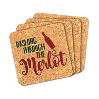 Thumbnail for Dashing Through The Merlot Square Cork Coasters (Set of 4) - Alternate Image 2 | My Wedding Favors