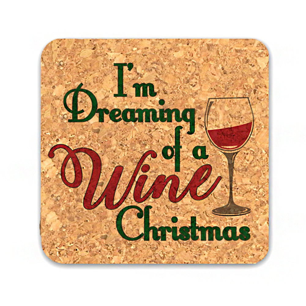 I'm Dreaming of A Wine Christmas Square Cork Coasters (Set of 4) - Main Image | My Wedding Favors