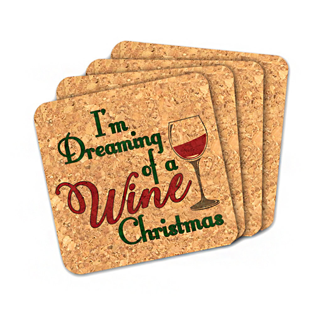 I'm Dreaming of A Wine Christmas Square Cork Coasters (Set of 4) - Alternate Image 2 | My Wedding Favors