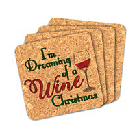 Thumbnail for I'm Dreaming of A Wine Christmas Square Cork Coasters (Set of 4) - Alternate Image 2 | My Wedding Favors