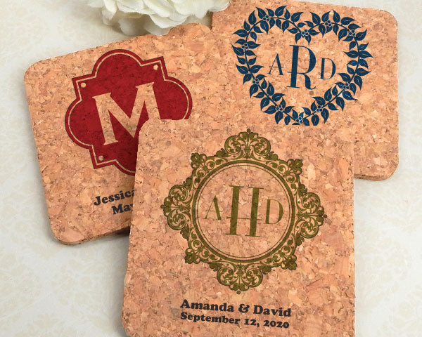 Monogrammed Cork Coasters (Square & Circle) - Alternate Image 2 | My Wedding Favors