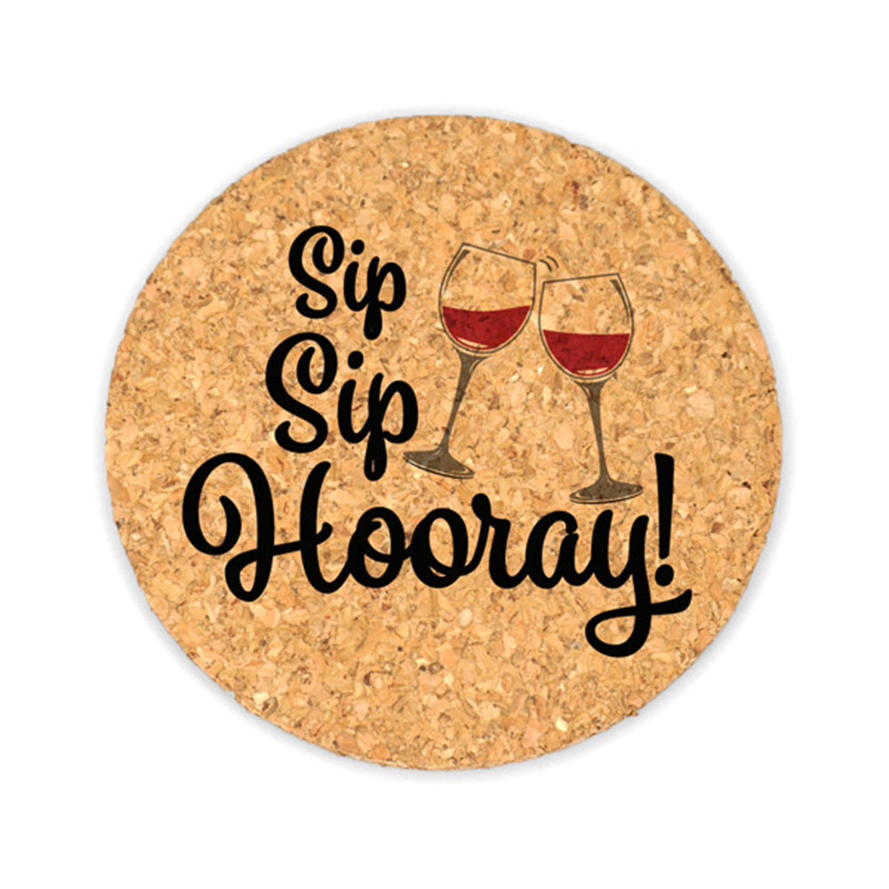 Sip Sip Hooray Round Cork Coasters (Set of 4) - Alternate Image 2 | My Wedding Favors