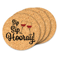 Thumbnail for Sip Sip Hooray Round Cork Coasters (Set of 4) - Main Image | My Wedding Favors