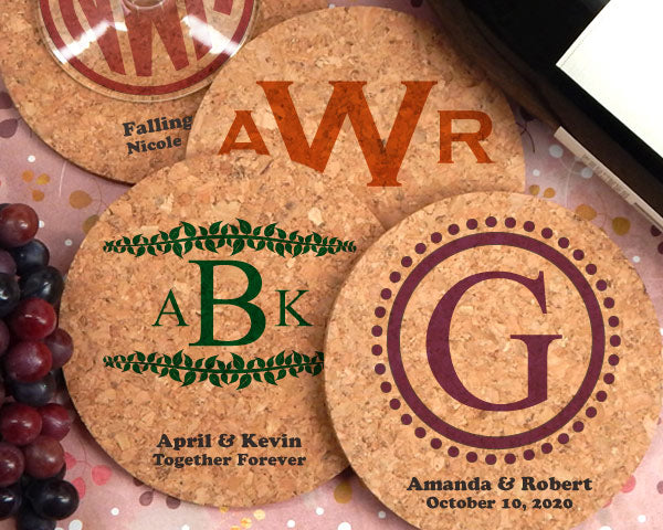 Monogrammed Cork Coasters (Square & Circle) - Alternate Image 3 | My Wedding Favors