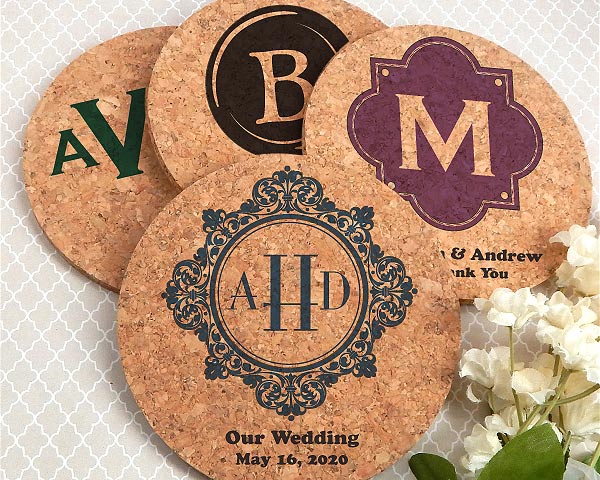 Monogrammed Cork Coasters (Square & Circle) - Alternate Image 4 | My Wedding Favors