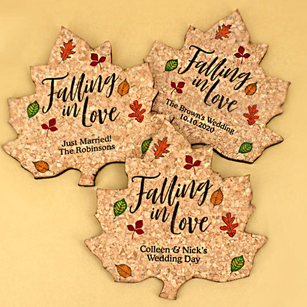 Personalized Holiday Leaf Cork Coaster - Main Image | My Wedding Favors