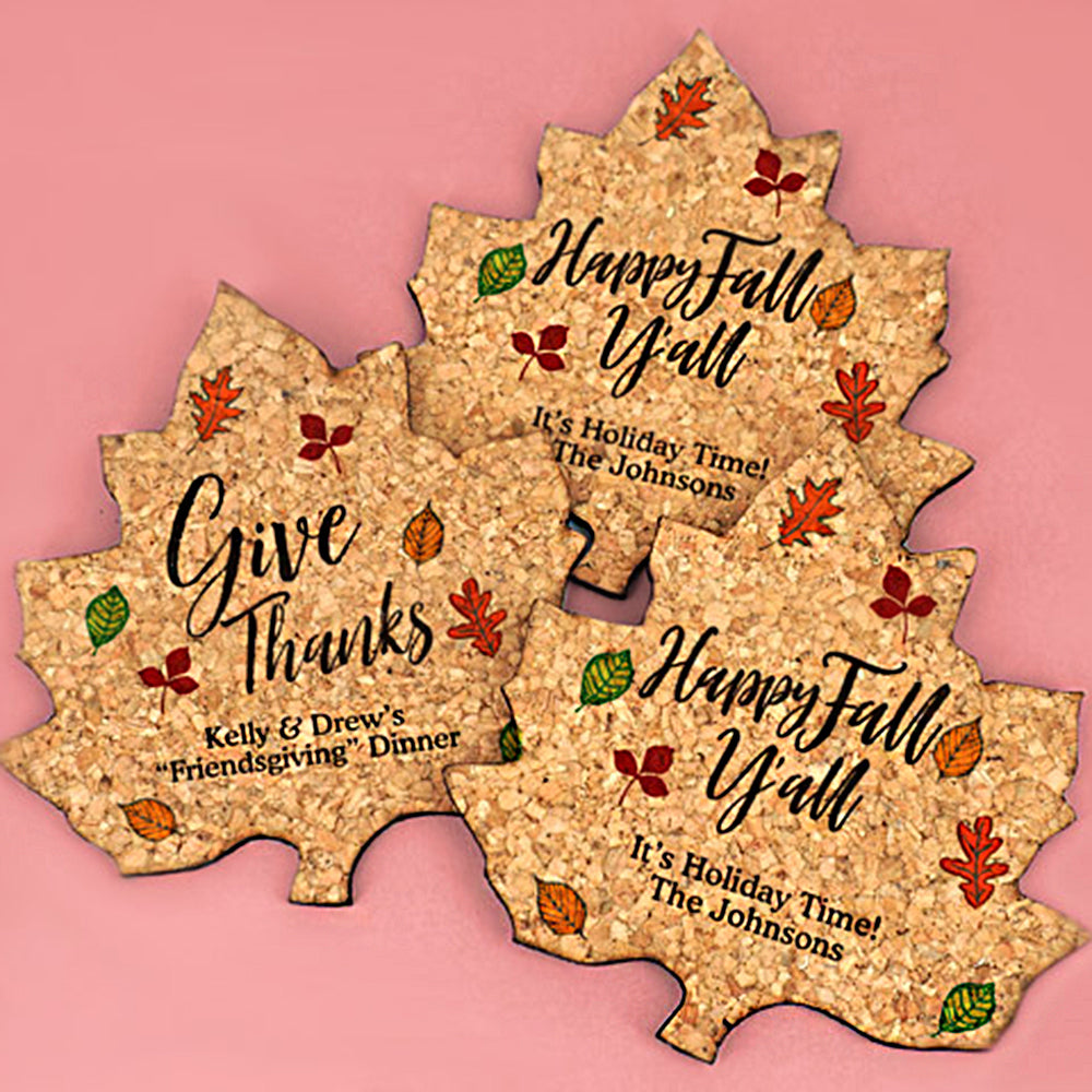 Personalized Holiday Leaf Cork Coaster - Alternate Image 2 | My Wedding Favors