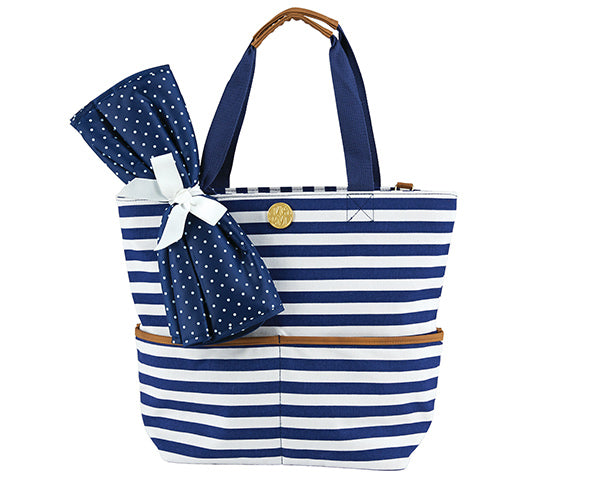Navy and White Striped Canvas Tote Bag