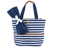 Thumbnail for Navy and White Striped Canvas Tote Bag