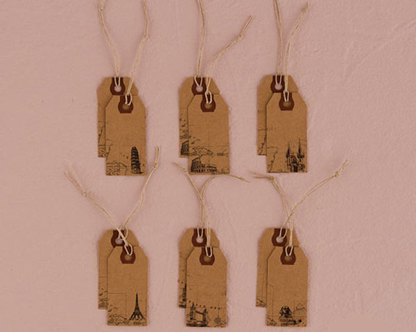 Global Destinations Vintage Paper Shipping Tags with Twine Ties (Set of 12) - Main Image | My Wedding Favors